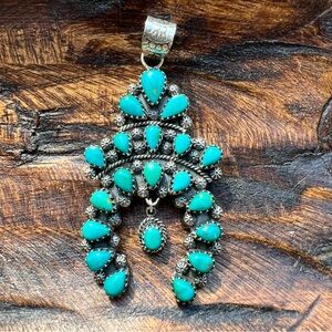 Kingman Turquoise Cluster Naja Pendant | Sterling Silver Statement | Southwest